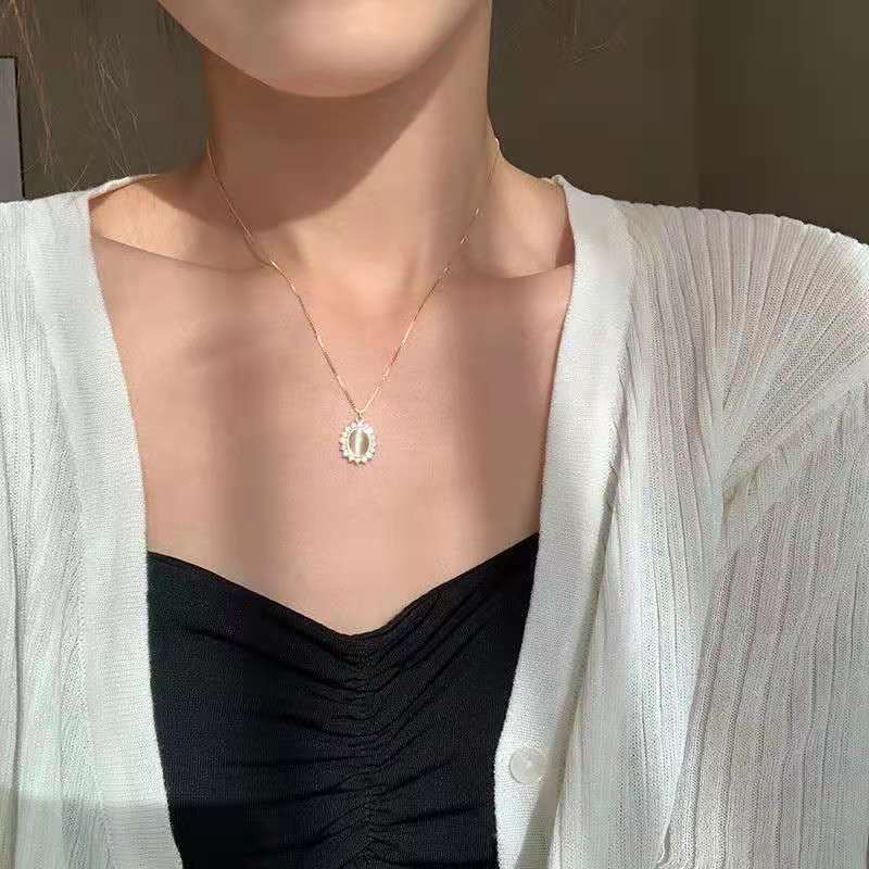 Dây Chuyền Mặt Đá Opal Phong Cách Retro Pháp Thời Trang Cho Nữ