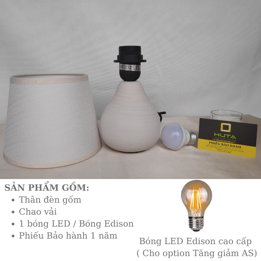 COMBO 2 Đèn Ngủ Để Bàn Thân Gốm Sứ, Dimmer Điều Chỉnh Tăng Giảm Sáng, Bóng Led, Decor, Mã S1 - Shop HUTA Light For Life