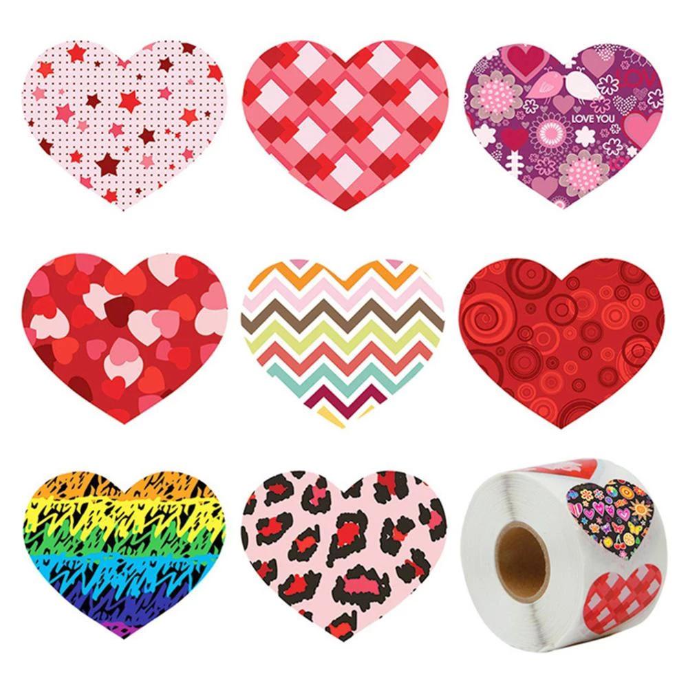 Cuộn 500 / Cuộn Nhãn Dán Hình Trái Tim 8 Họa Tiết Trang Trí Tiệc Valentine