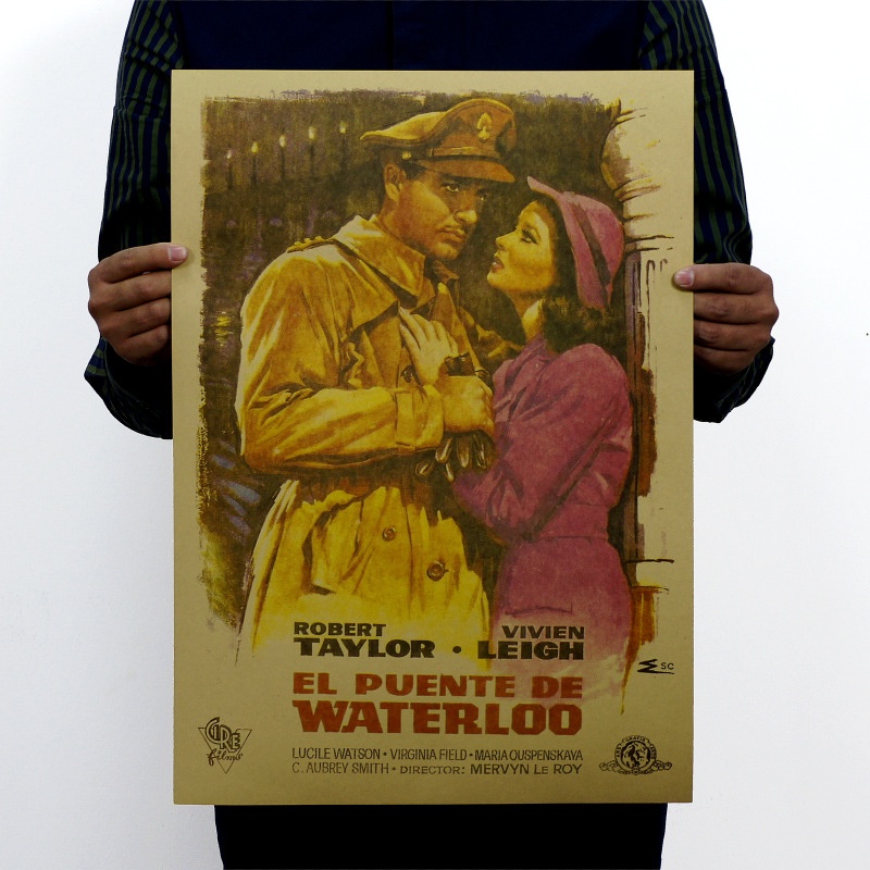 Tranh Giấy Kraft Treo Tường Trang Trí Hình Cây Cầu Cũ/Chuyện Màu Xanh Dương 51x36cm H0537