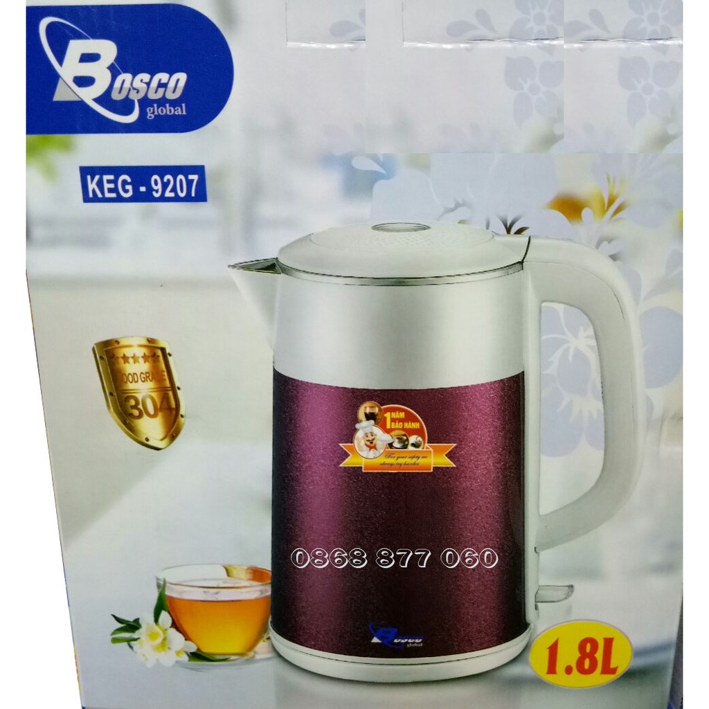 Ấm đun siêu tốc 2 Lớp Bosco KEG-9207
