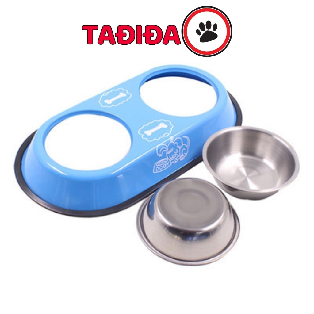 Bát ăn đôi cho Chó Mèo bằng inox không gỉ , Dụng cụ đựng thức ăn cho Thú Cưng- Tadida Pet