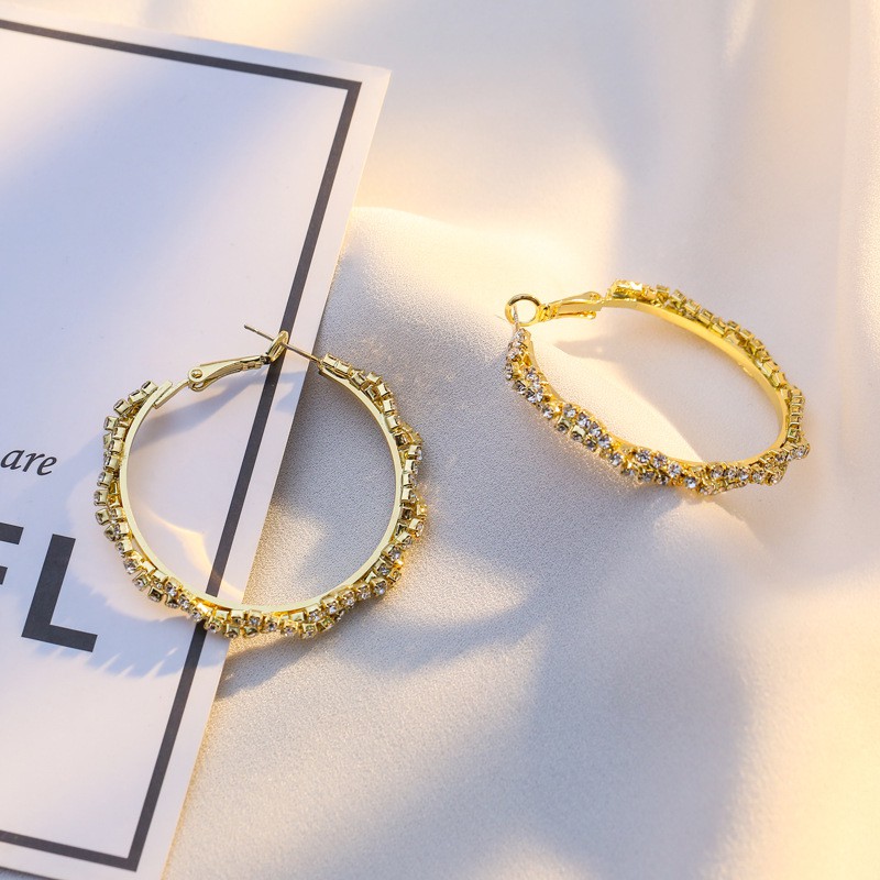 Khuyên Tai Tròn Đính Đá Lấp Lánh Sang Trọng Cho Nữ