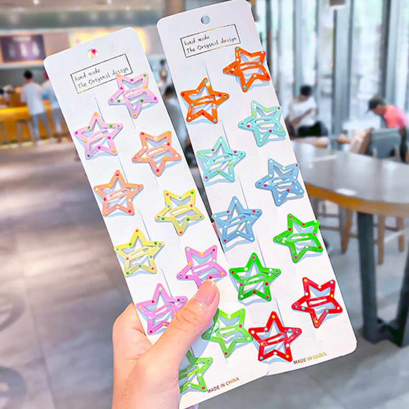 Set 10 Kẹp Tóc Hình Ngôi Sao Nhiều Màu Sắc Đáng Yêu Cho Bé Gái