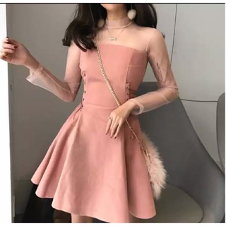 Đầm ulzzang chiết eo cách điệu còn sẵn 1 hồng size M