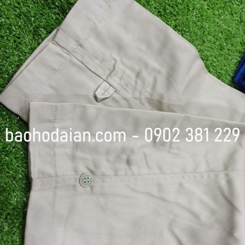 Quần áo bảo hộ lao động vải kaki 31 túi hộp ghi phối xanh dương - M02