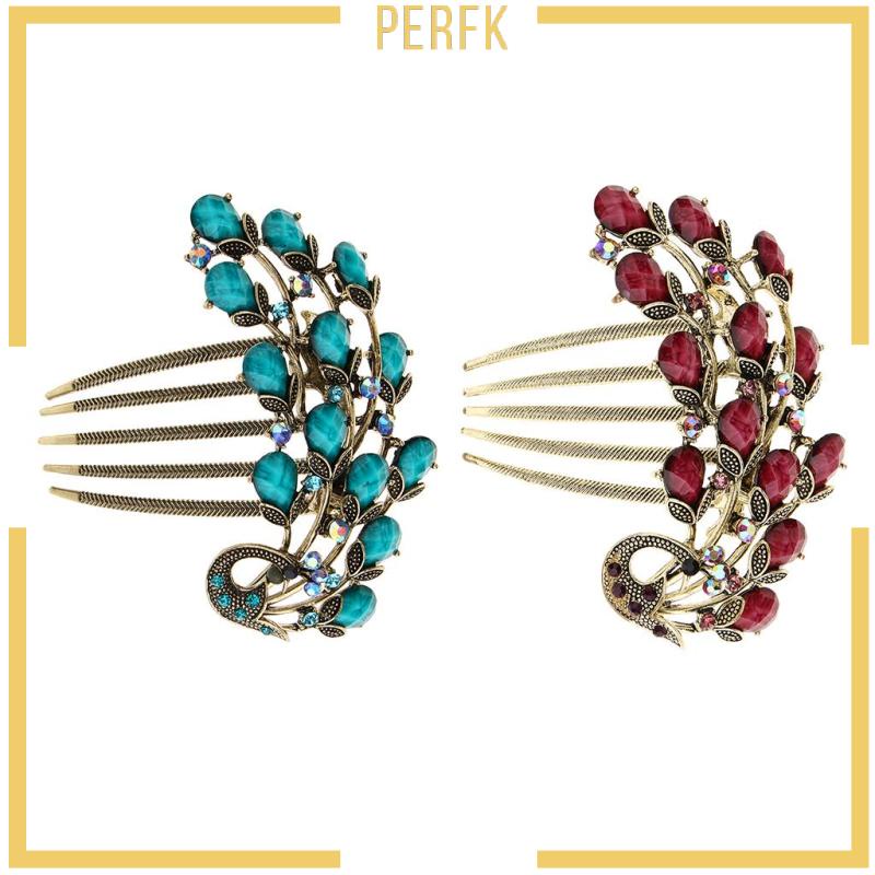 Lược Cài Tóc Hình Con Công Đính Đá Nhân Tạo Thời Trang