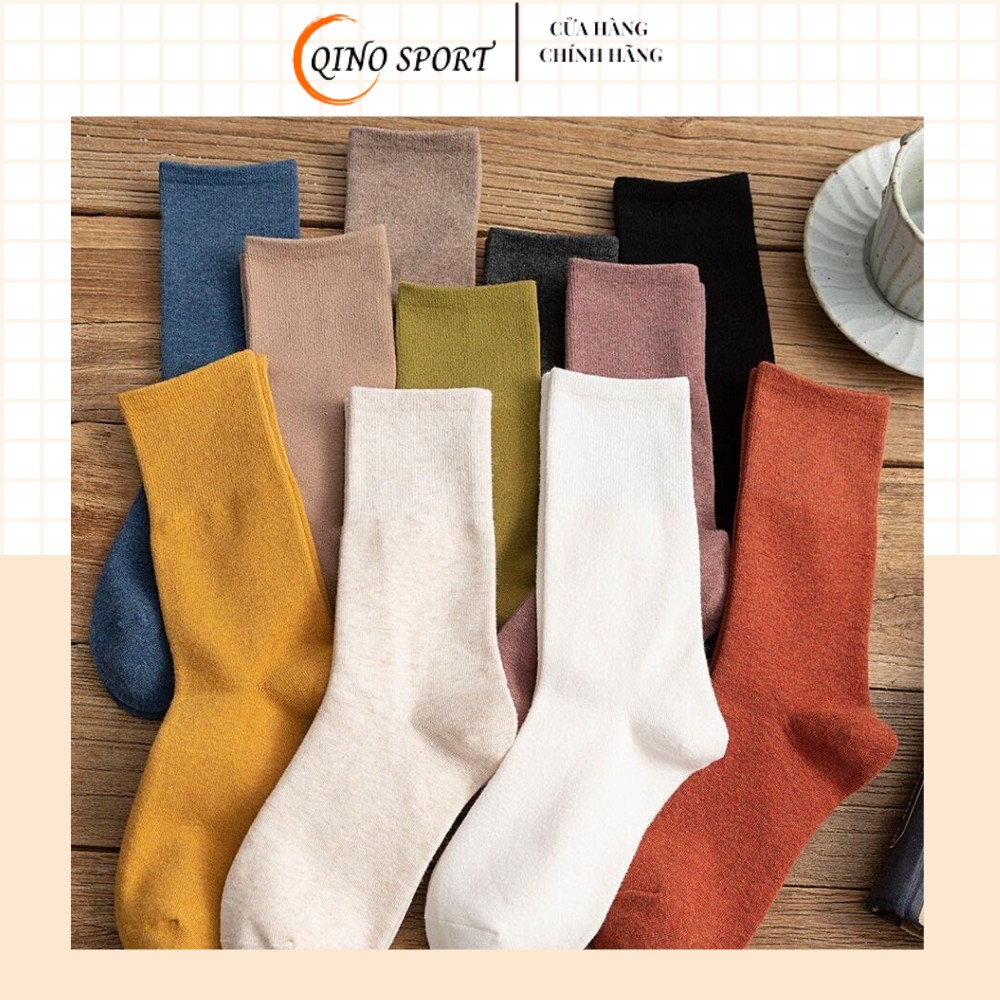 Tất unisex , tất ống cổ cao nam nữ QINO phong cách thể thao Hàn Quốc chất liệu sợi dệt co dãn,thấm hút mồ hôi tốt 10 màu