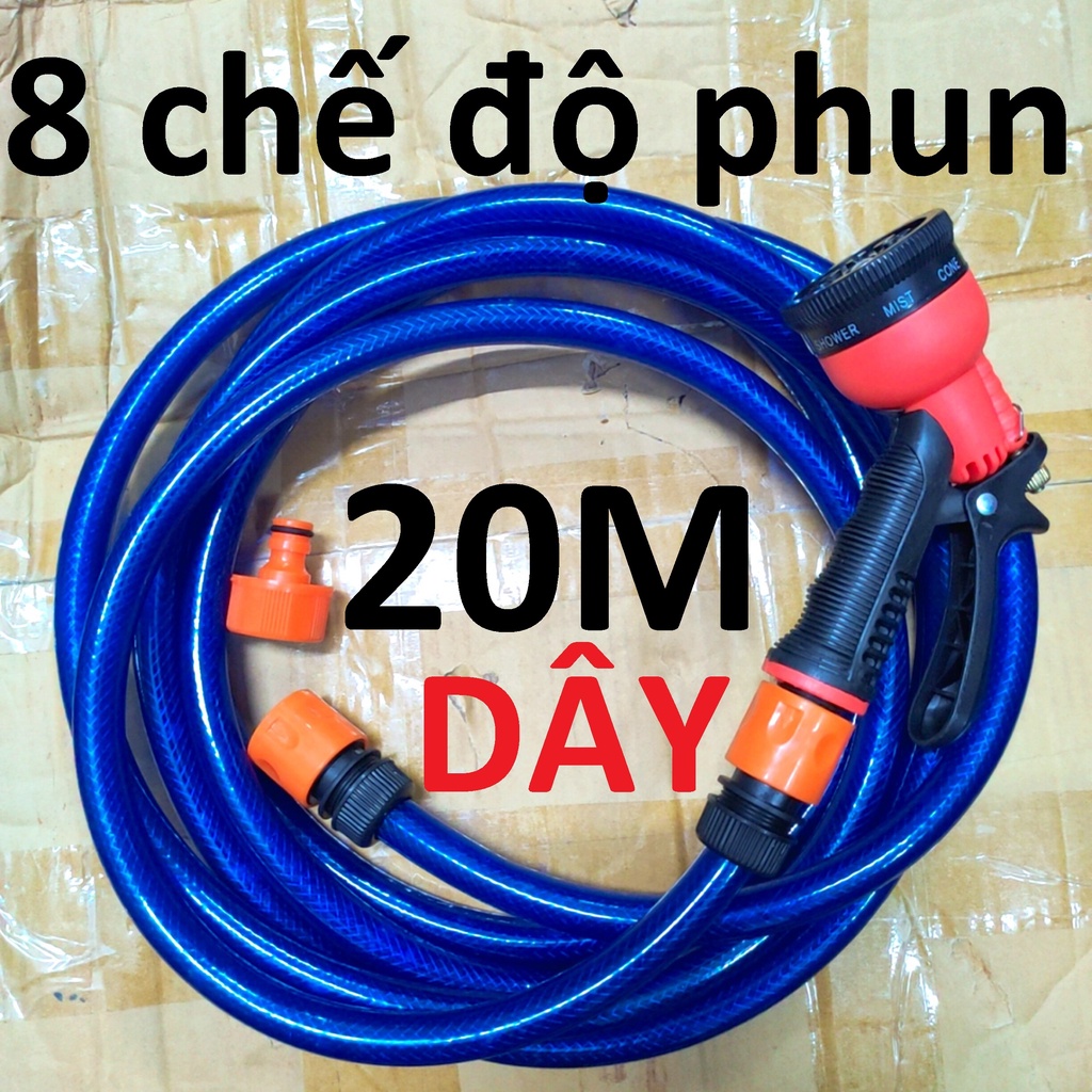 Vòi 8 chế độ phun, 20m dây phun nước rửa xe, tưới cây đa năng