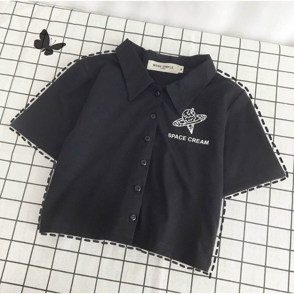 Áo croptop ngắn tay cổ cao chất cotton dày dặn bao đẹp