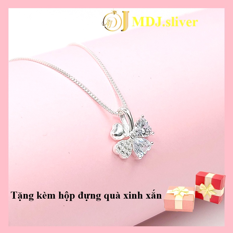 Dây chuyền bạc ý s925 cao cấp, MĐJ051, Vòng cổ cỏ bốn lá