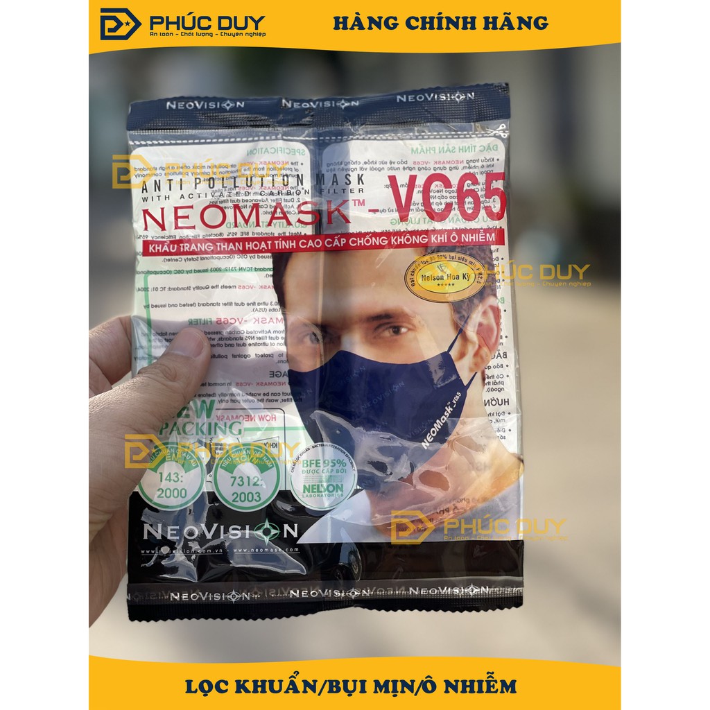 Khẩu trang NEOMASK  than hoạt tính  VC65 đeo tai xám THỜI THƯỢNG