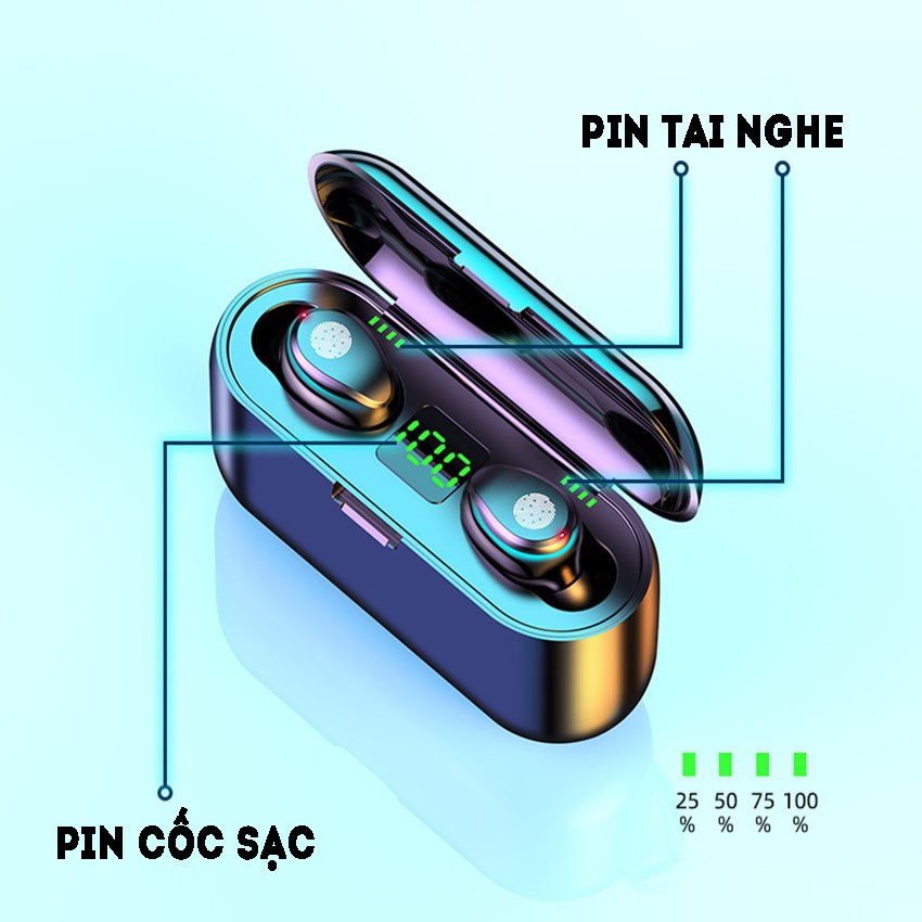 Tai Nghe Bluetooth, Tai Nghe Không Dây  AMOI F9 bản QUỐC TẾ 2020 - nút cảm ứng - Pin 280 giờ - Kèm sạc dự phòng