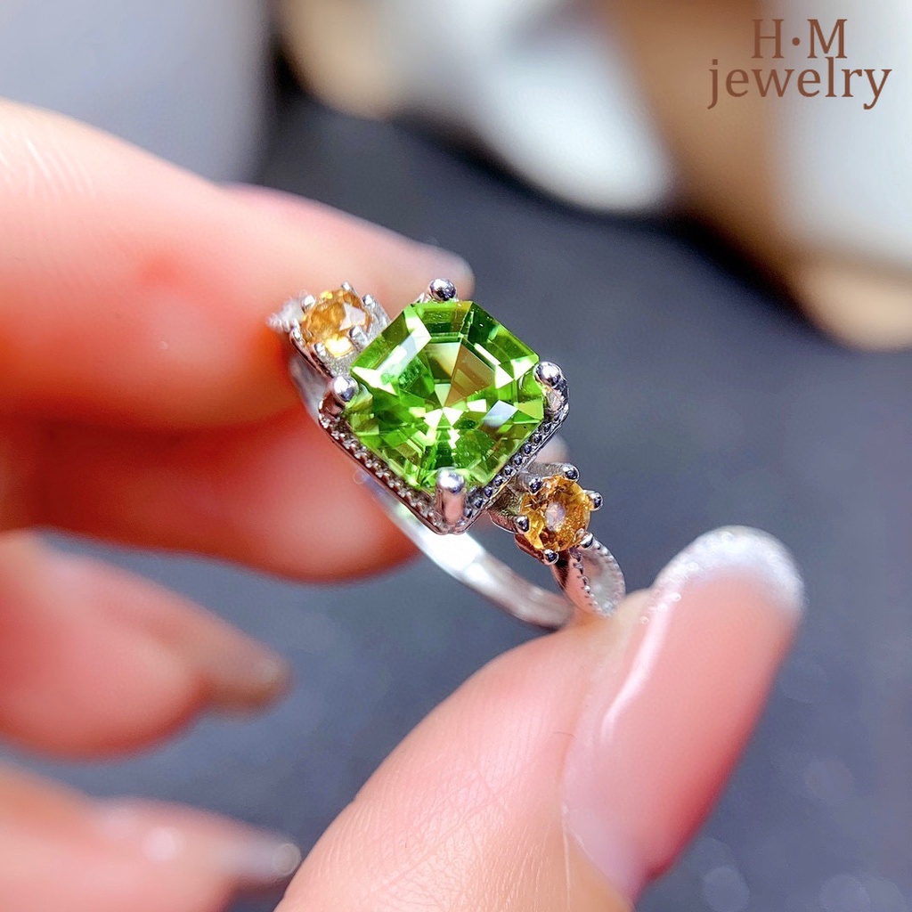 Nhẫn Hở Mạ Bạc 925 Đính Đá Zircon Xanh Hình Vuông Sang Trọng