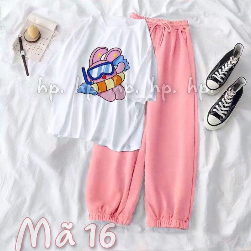 Sét áo in hình + quần bom hồng TH6