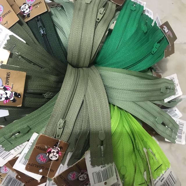 Dây kéo HKK 18cm may quần tây, bóp ví tông xanh lá