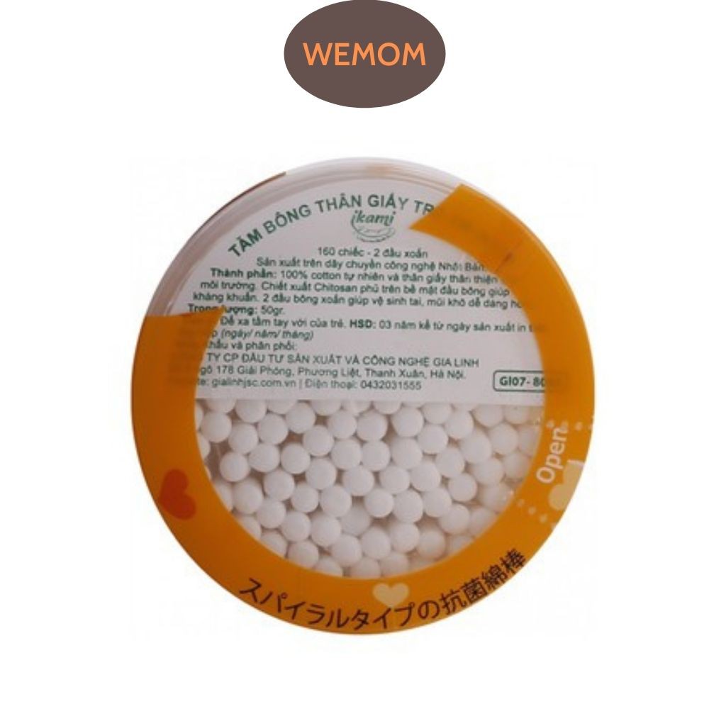 Tăm bông Ikami Baby Regular hai đầu xoắn hộp nắp bật 160 Chiếc, tăm bông vệ sinh hộp màu vàng
