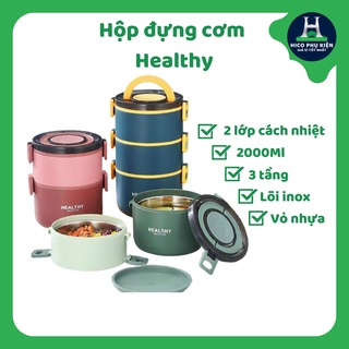 Hộp đựng cơm giữ nhiệt 3 tầng inox cao cấp Healthy (màu ngẫu nhiên)