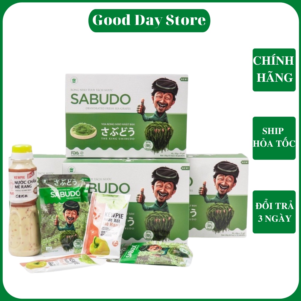 [Mã GROSALE2703 giảm 8% đơn 250K] Rong Nho Biển Tách Nước SABUDO - 1 hộp 12 gói tặng nước xốt mè rang