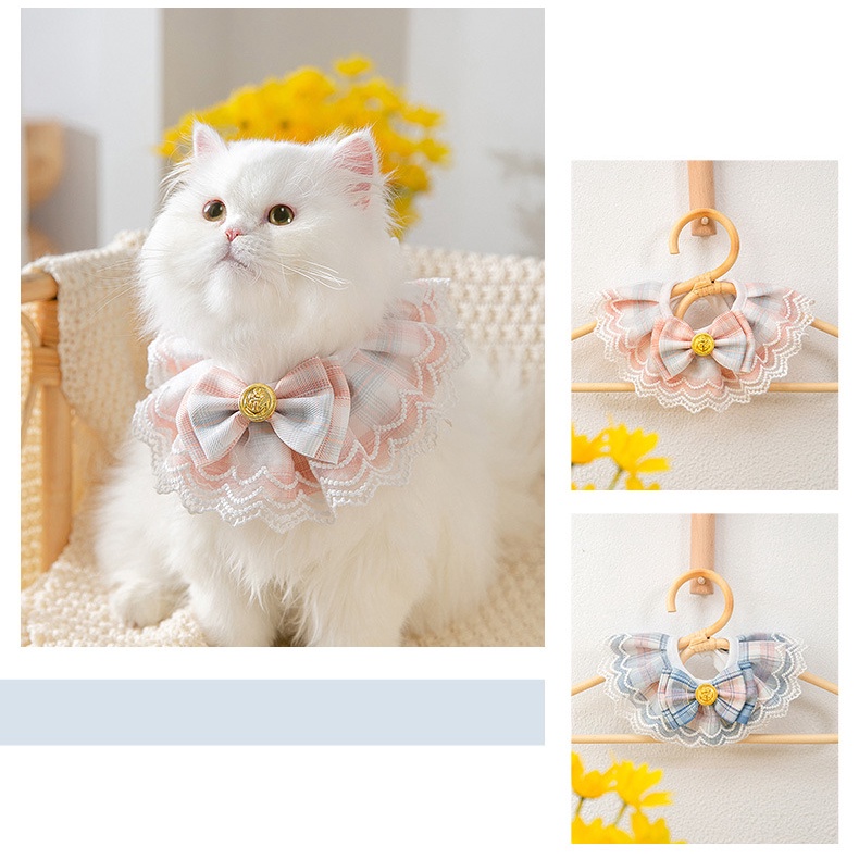 Khăn Choàng Cổ Đính Nơ Họa Tiết Sọc Caro Dành Cho Thú Cưng