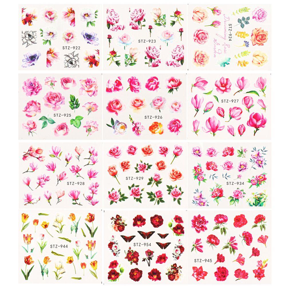Set 24 Miếng Dán Trang Trí Móng Tay Hình Hoa Hồng Và Bướm