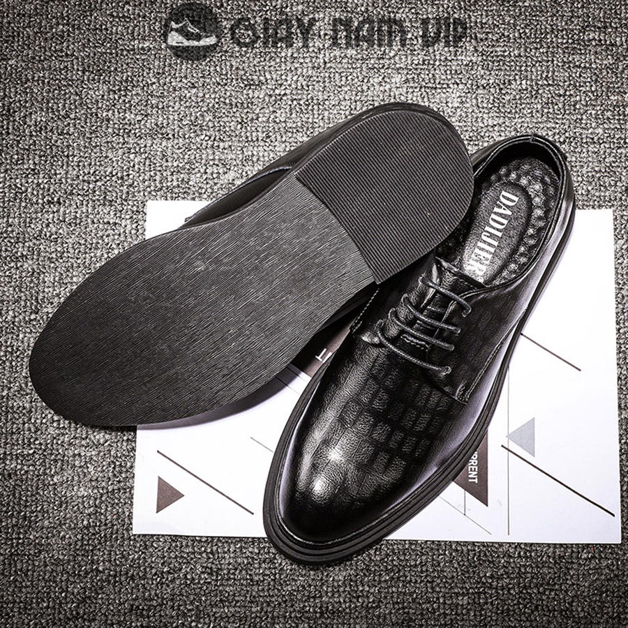 Giày Nam Da Bò Thật Công Sở Cao Cấp GIAYNAMVIP Giày Nam Đen Đẹp Hàn Quốc Vân Caro Nhỏ GNK149