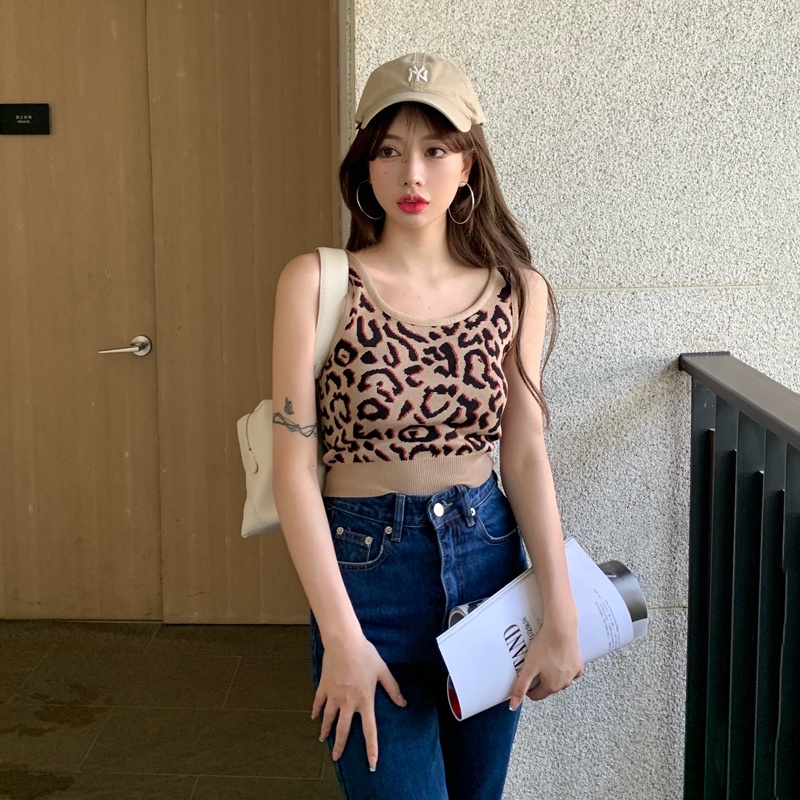 Áo Hai Dây Dệt Kim In Họa Tiết Da Báo / Da Báo Quyến Rũ Cho Nữ