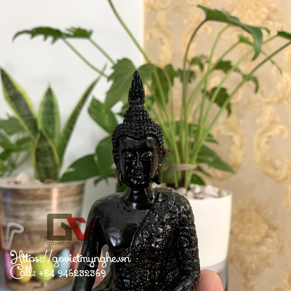 Tượng đá trang trí Tượng Phật Thái Thủ Ấn - Xúc Địa Ấn - Chiều cao 12cm - Màu đen