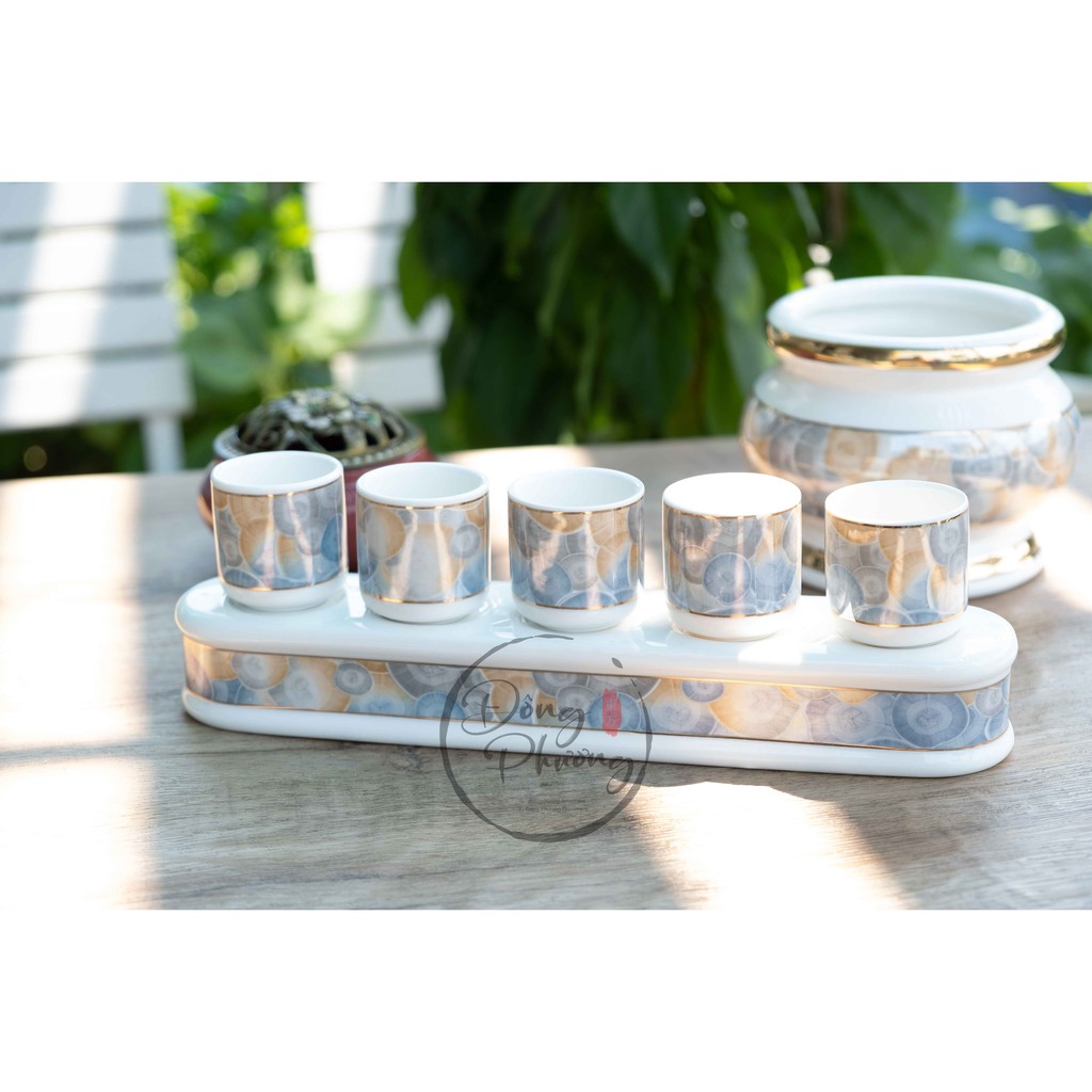 [ĐỒ THỜ CÚNG] BỘ CHUNG NƯỚC CÚNG SỨ TRẮNG VÂN XANH NGỌC CAO CẤP