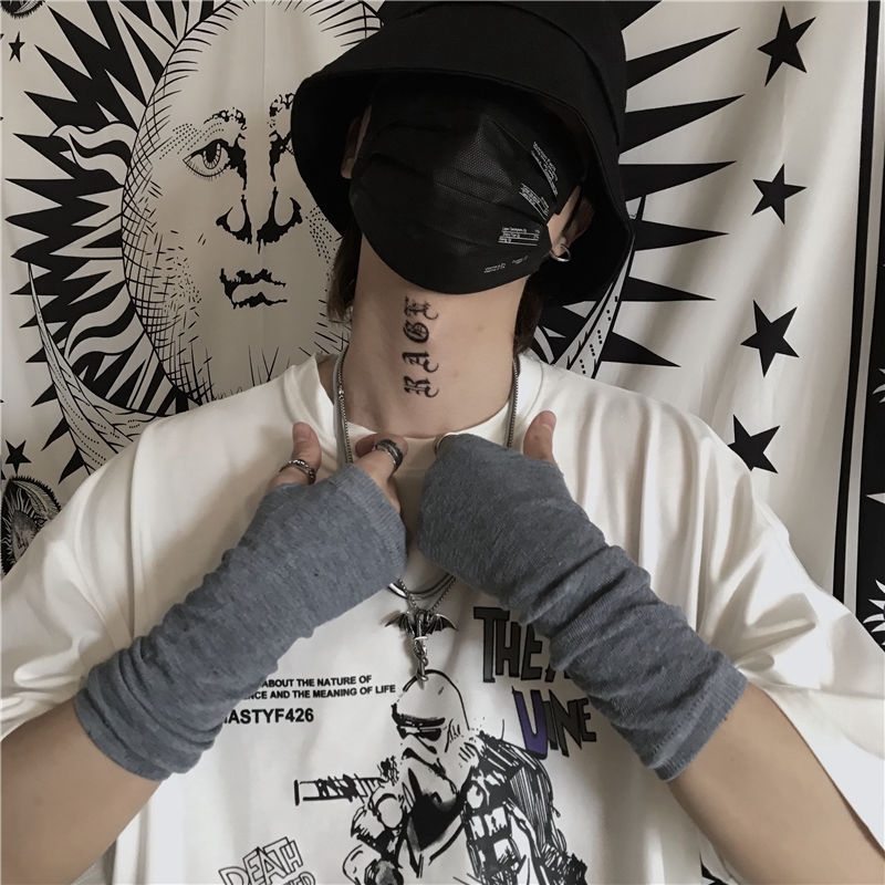 Găng tay nửa ngón Yamamoto màu tối 225600 chống nắng phong cách Harajuku dễ phối đồ cho nam nữ