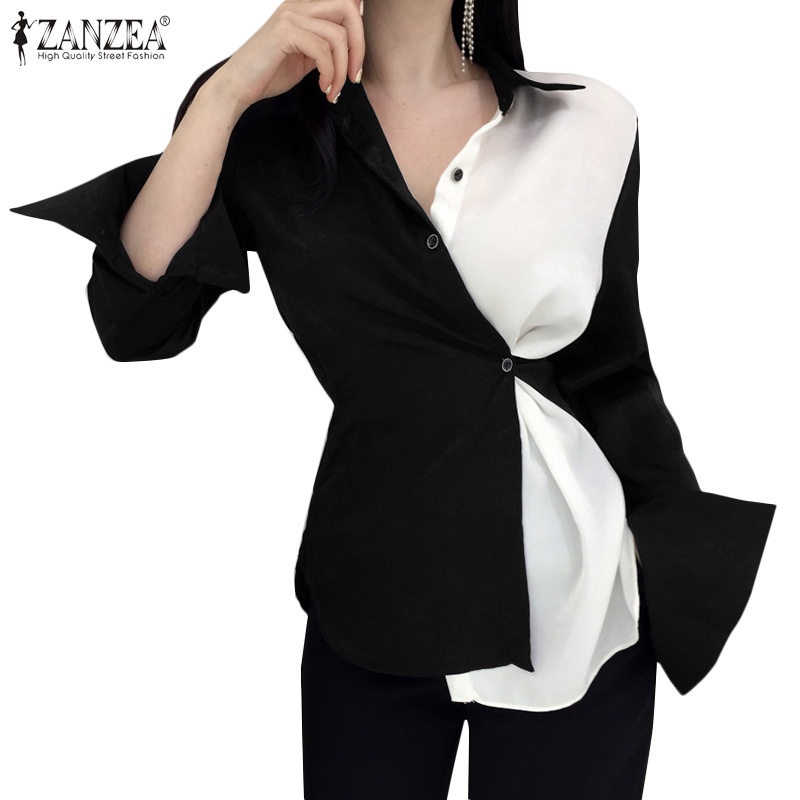 Áo kiểu Zanzea tay dài cổ bẻ thời trang sang trọng cho nữ