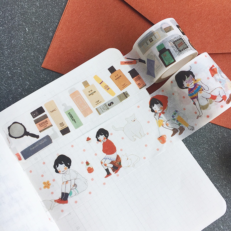 Washi tape 40mm cô gái hoạt hình đáng yêu Băng dính washi ORIGNAL trang trí sổ tay bullet journal