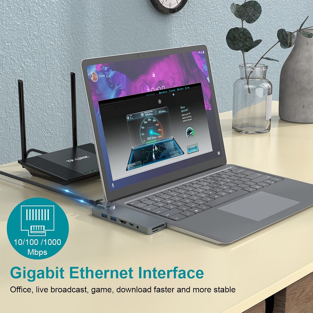 Đế Gắn laptop Bề Mặt microsoft 3 / 4 4k hdmi / gigabit / 60w usb-c pd, 2 usb 3.0