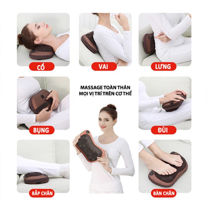 Gối Massage hồng ngoại cổ vai gáy 8 bi cao cấp công nghệ nhật đảo chiều kèm đầu cắm sạc trên ô tô