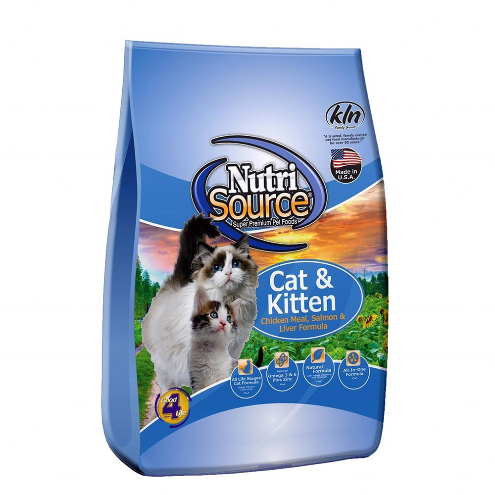 Thức ăn cao cấp dành cho mèo con và mèo trưởng thành Nutri Source vị Gà và Cá Hồi - Hộp 1kg