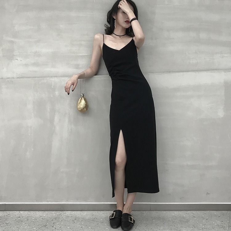 Đầm Dài Hai Dây Cổ Chữ V Xẻ Tà Quyến Rũ Cho Nữ đầm bầu váy nữ váy bé gái váy dài chân váy dài váy nữ chân váy dài