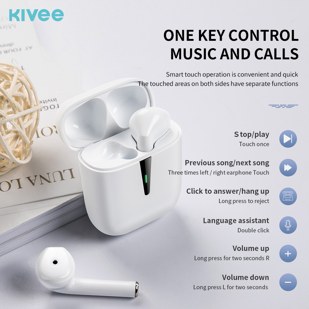 Kivee TW73 Tai nghe TWS Bluetooth 5.0 chống nước IPX5 tương thích với điện thoại di động máy tính