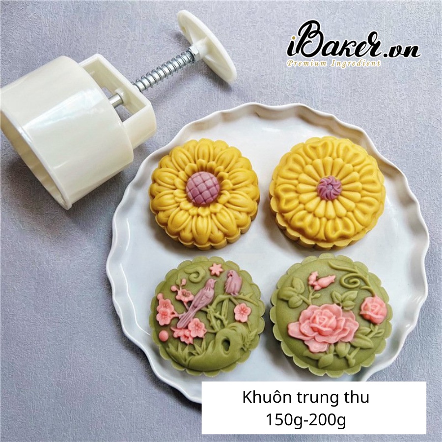 Khuôn trung thu lò xo tròn - Đôi chim, hoa hồng 4 mặt