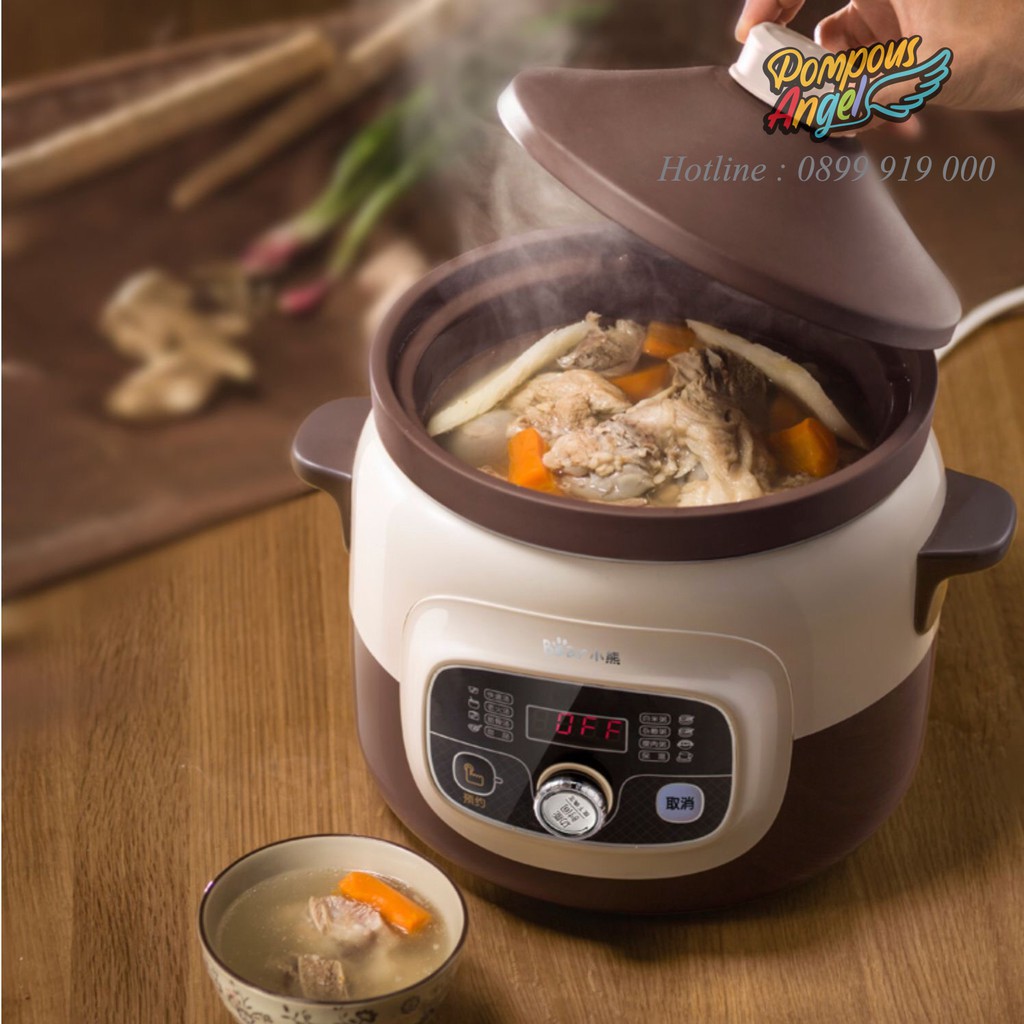 Nồi nấu hầm cháo chậm BEAR DDZ-D40N6 4L gốm tử sa cách thủy, chưng yến, kho cá cao cấp bảo hành 12 tháng
