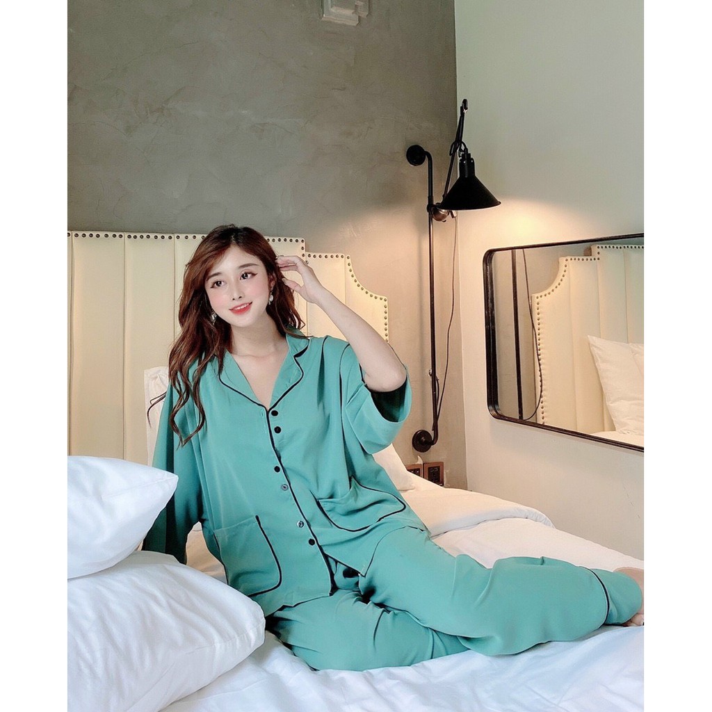 Đồ Ngủ Pijama Lụa Quảng Châu Sang Trọng Quần Dài Tay Cánh Dơi