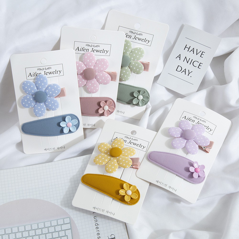 Set 2 Kẹp Tóc Vải Hình Hoa Đơn Giản Phong Cách Hàn Quốc Cho Nữ