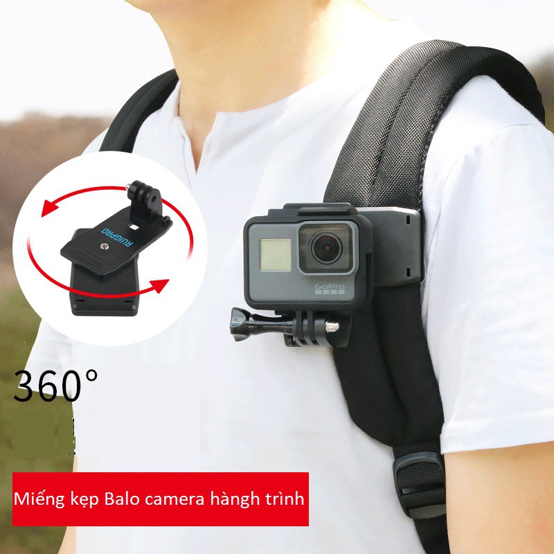 Bộ kẹp balo quay phim cho các loại camera hành trình, hành động Gopro, eken,sjcam,xiaomi, điện thoại, vô cùng chắc chắn