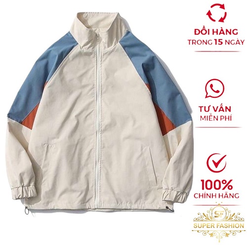 Áo Khoác Dù Nam Cổ Bẻ SUPER FASHION Vải Dù 2 Lớp Tay Phối Màu Form Rộng DS93