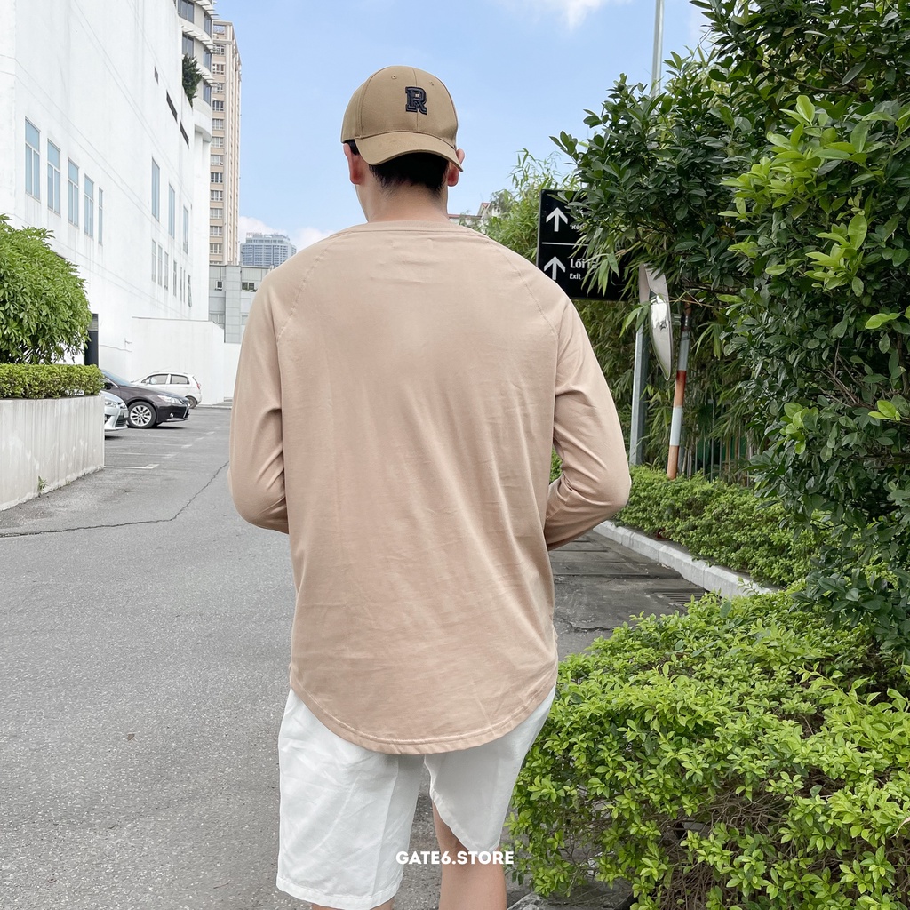 Áo thun Nam dài tay GATE6, áo cổ tròn vai raglan phối longtee cotton cao cấp mẫu mới Thu/Đông 2021 Daily - Camel/G0017
