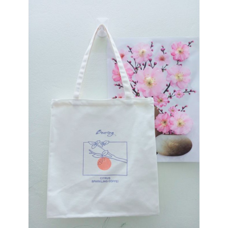 Túi vải_ Túi tote vải canvas quả đào màu cam vừa A4(có khóa miệng)