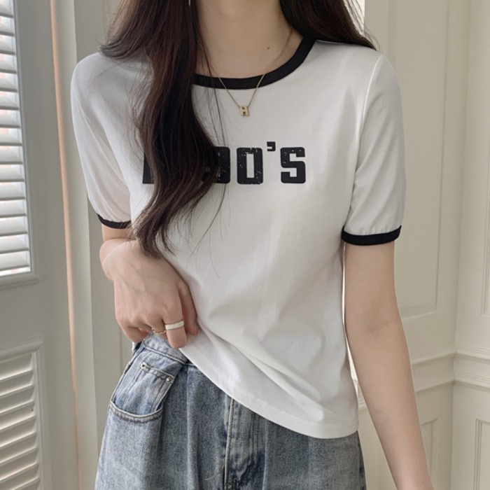 Áo Thun Dệt Kim Ngắn Tay In Họa Tiết Thời Trang Dễ Phối Đồ