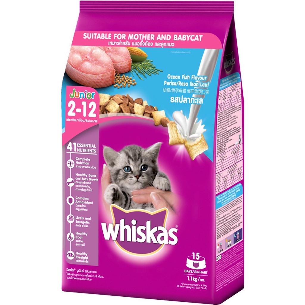 Thức Ăn Cho Mèo Con Whiskas Junior Vị Cá Biển/ Cá thu Và Sữa Dạng Túi 1,1kg