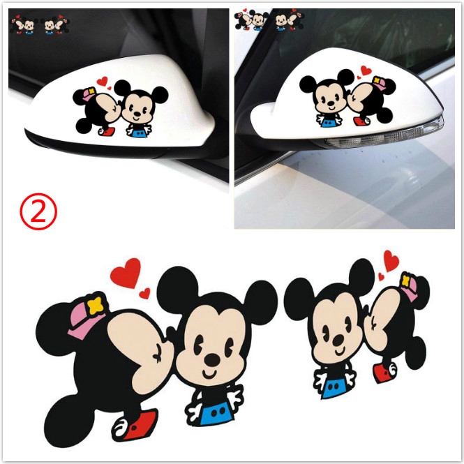 Miếng Dán Trang Trí Gương Chiếu Hậu Xe Hơi / Mô Tô Hình Mickey Minnie Dễ Thương