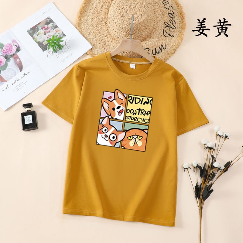 Áo Thun Cổ Tròn Tay Ngắn In Hình Cún Corgi