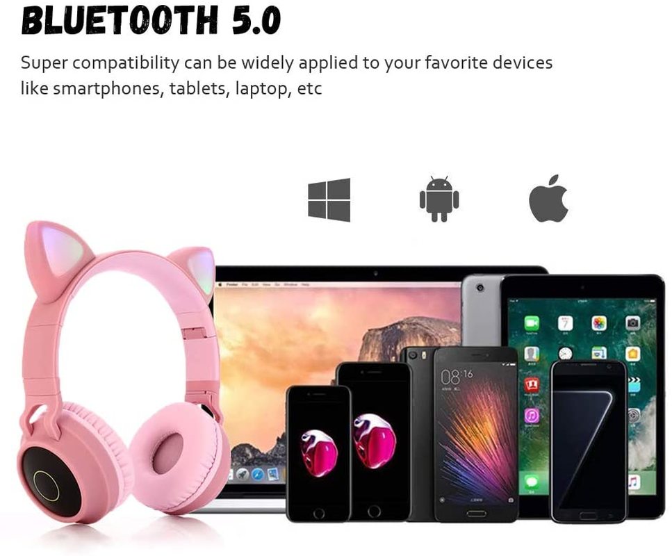 Tai Nghe Chụp Tai Bluetooth 5.0 Thiết Kế Tai Mèo Đáng Yêu